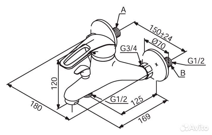 Смеситель Damixa Starlight 101080064 для ванны с