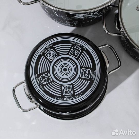 Набор кастрюль 'Черный мрамор-1-элит', 3 предмета