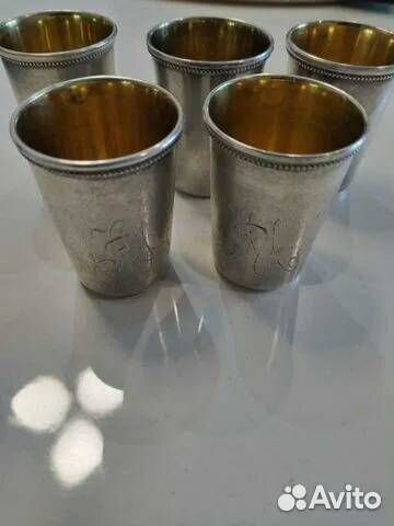 Серебряные стопки с позолотой 5 шт. СССР