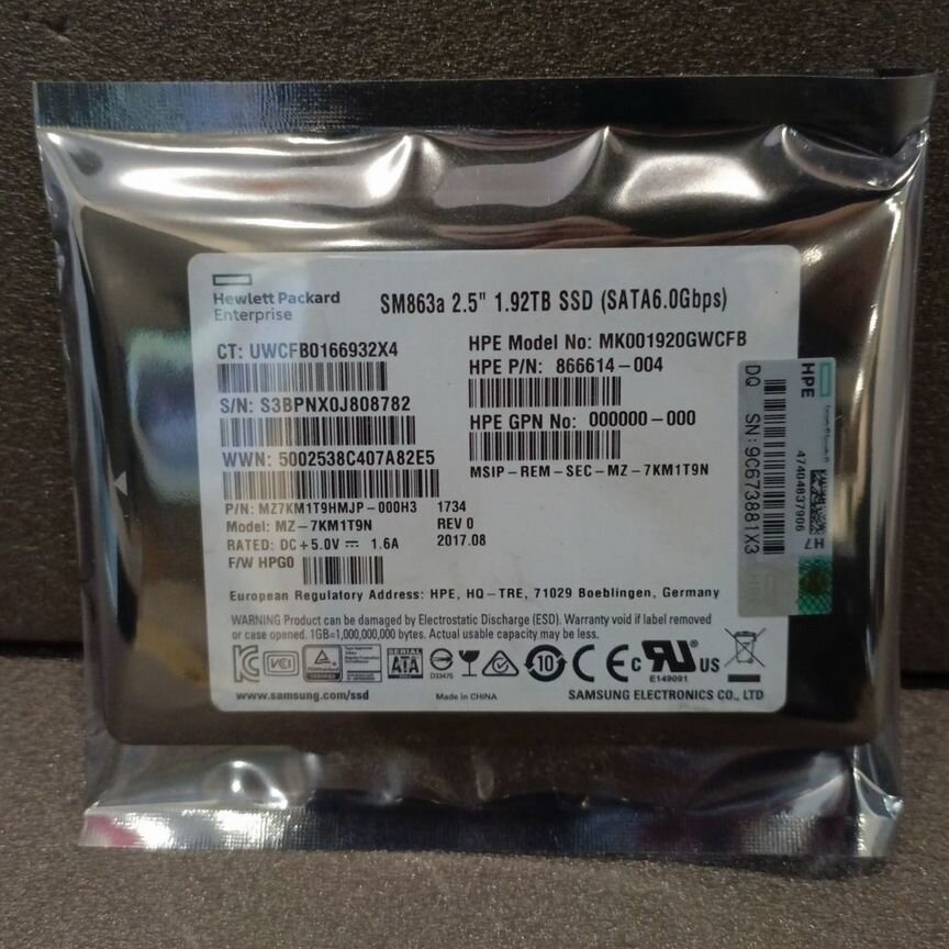 [SM863A] Ssd Samsung Mz-7km1t9n, 1.92 Тб, 2.5" Sm863a