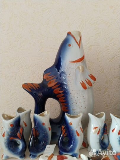 Набор графин и рюмки рыбки