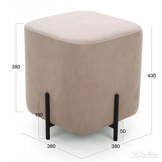 Пуф Beneli гуфи, квадратный, бежевый, велюр, для г
