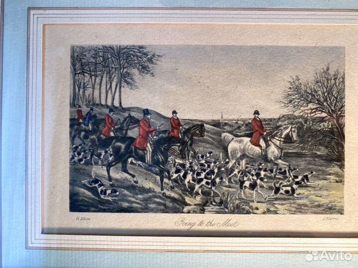 Гравюры антикварные «Охота на лису». Франция