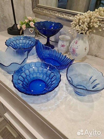 Вазы,салатницы СССР Кобальт,цветное стекло
