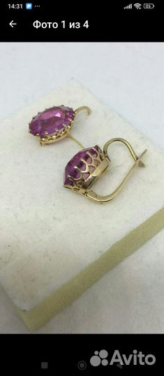 Золотые серьги СССР 583 проба с корундами