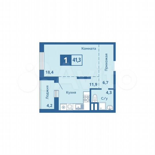 1-к. квартира, 41,3 м², 12/15 эт.