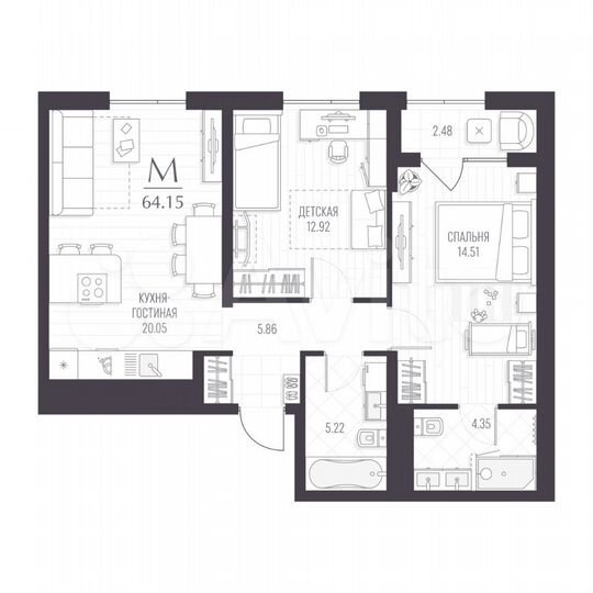 2-к. квартира, 64,2 м², 2/11 эт.