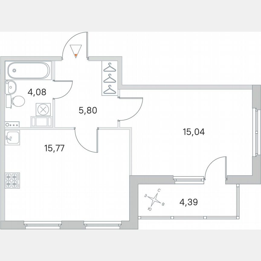 1-к. квартира, 42,9 м², 2/4 эт.