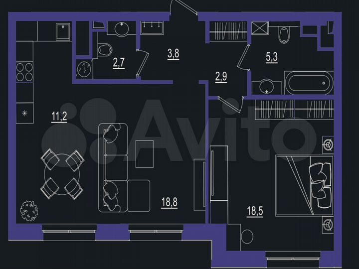 1-к. квартира, 63,1 м², 3/7 эт.