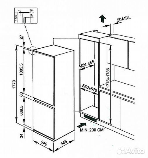 Встраиваемый холодильник smeg cr325p1