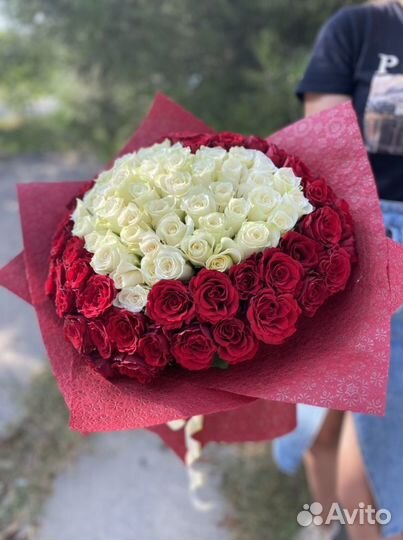 101 роза сердцем, с бесплатной доставкой
