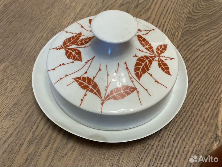 Сервиз Листики терракотовый фарфор гдр lichte 26