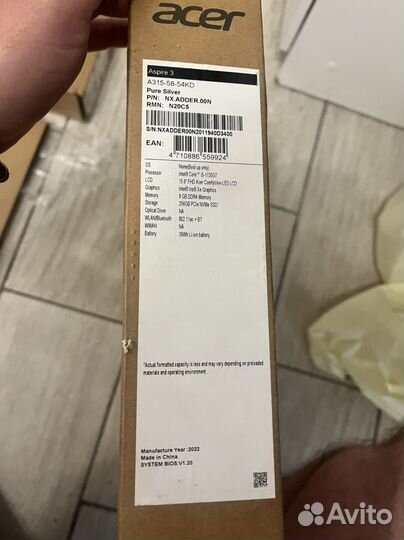 Ноутбук acer aspire 3 a315 58-54kd