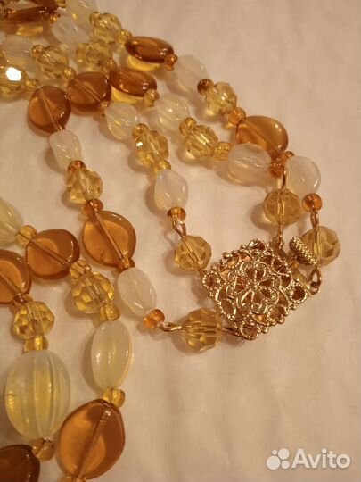 Бусы урановое стекло Чехословакия винтаж