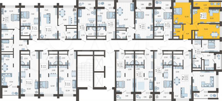 2-к. квартира, 48,8 м², 2/19 эт.
