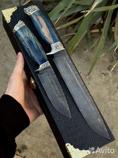 Нож скоторез из дамасской стали