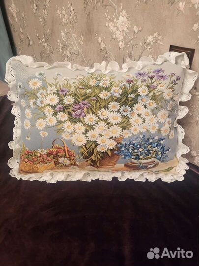 Большая подушка Прованс гобелен вельвет Ромашки