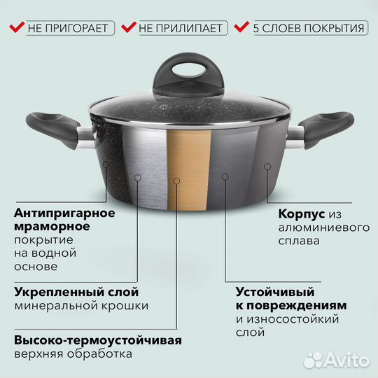 Кастрюля индукция, с антипригарным покрытием, 4 л