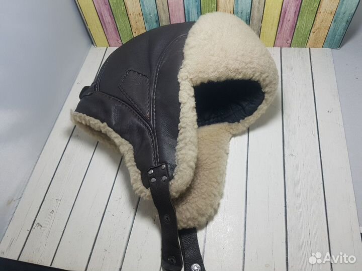 Стильная Шапка ушанка шлем натуральная кожа мех