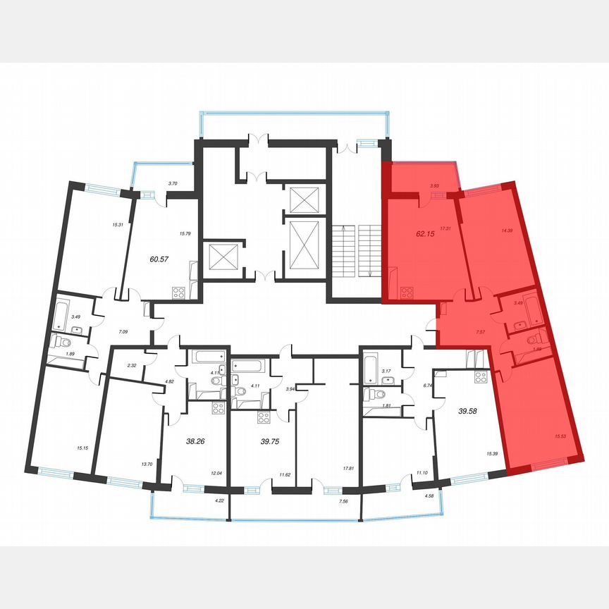 2-к. квартира, 64,1 м², 12/22 эт.