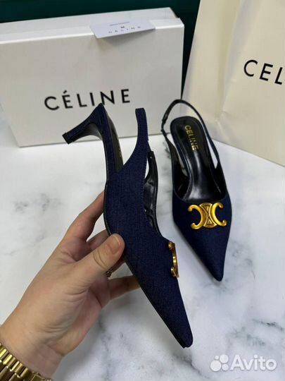 Босоножки Celine синие женские джинсовые