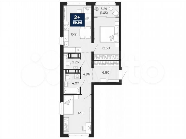 2-к. квартира, 60 м², 19/22 эт.