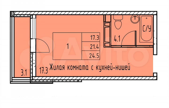 Квартира-студия, 24,6 м², 7/15 эт.