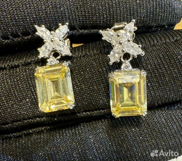 Муассанит лимонный emerald 2 ct серьги