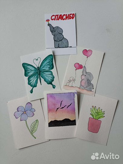 Мини открытки акварелью