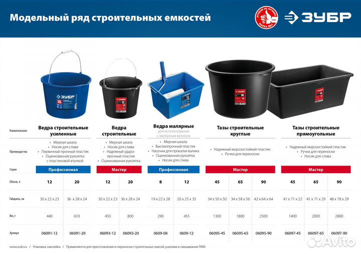 Зубр 90 л таз строительный прямоугольный