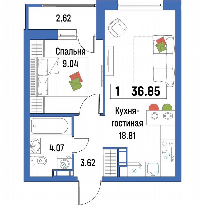 1-к. квартира, 36,9 м², 6/16 эт.