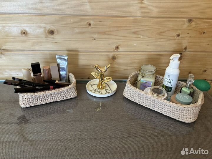 Набор вязанных корзиночек бежевые