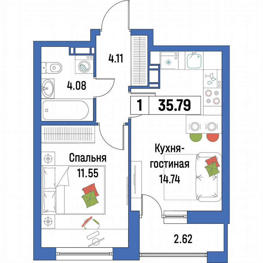 1-к. квартира, 35,8 м², 10/16 эт.