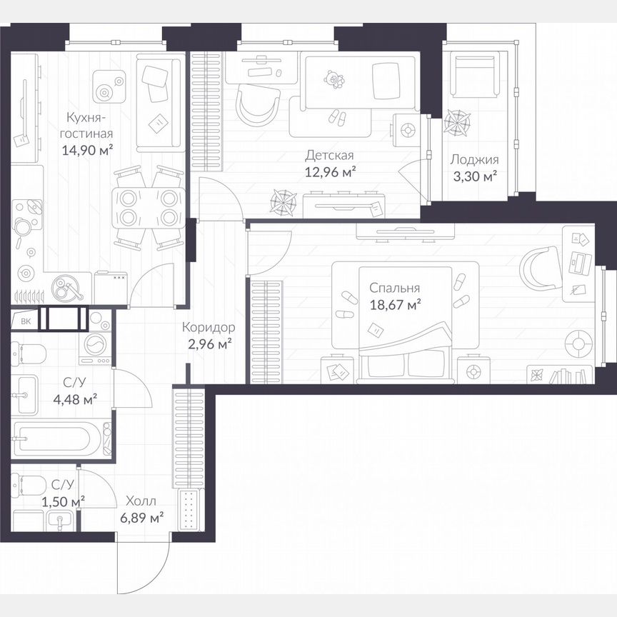 2-к. квартира, 64 м², 6/11 эт.