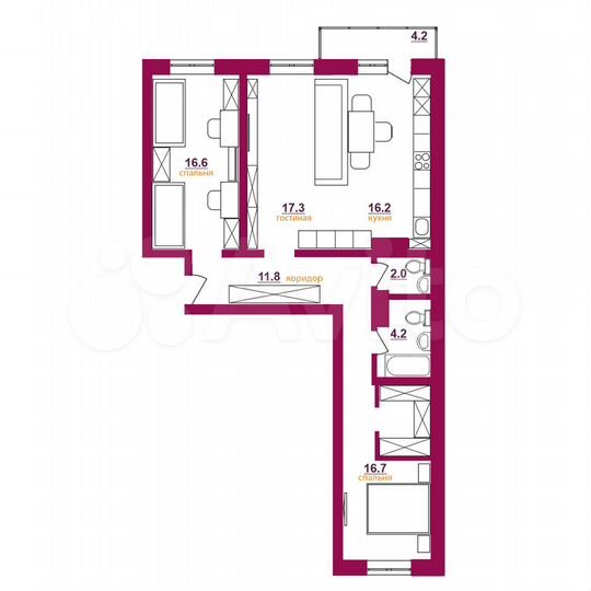 3-к. квартира, 91,2 м², 12/12 эт.