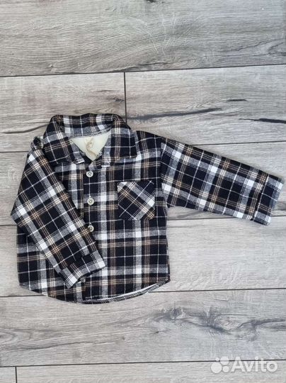 Теплая рубашка в клетку для мальчика