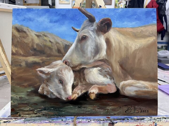 Картина маслом на холсте Коровы