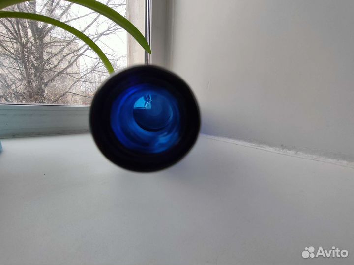 Бутыль старинная четверть цветное синее стекло