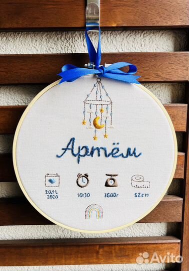 Детская метрика для новорожденного, вышивка