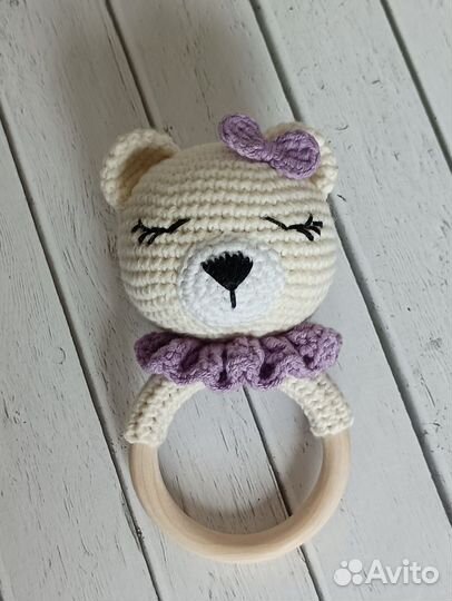 Вязаная погремушка мишка, зайка, жирафик