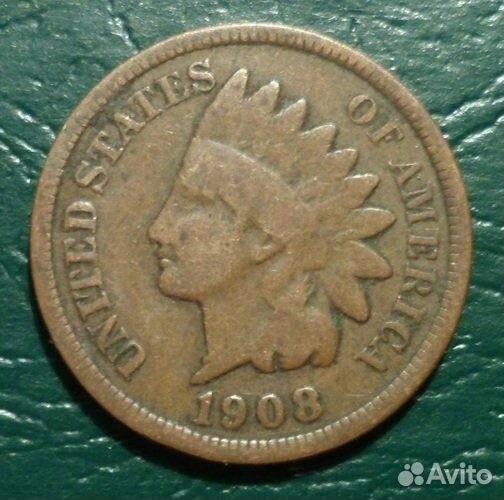 1908 г.в. редкая монета(голова индейца)