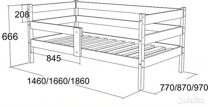 Детская кровать Софа (Аист-3), белая, массив