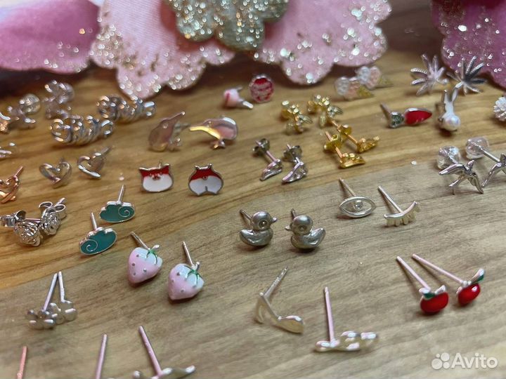 Пусеты серебро 925 эмаль