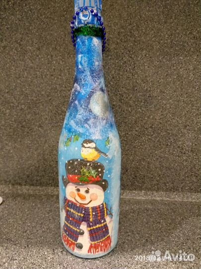 Декупаж шампанского к Новому Году