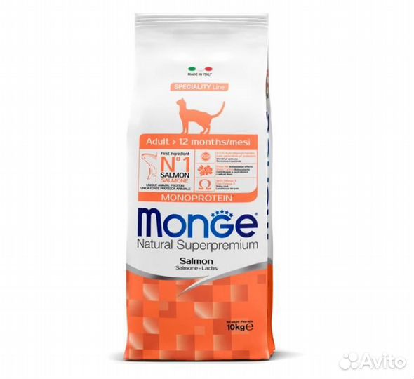 Сухой корм Monge для взрослых кошек с лососем 10кг