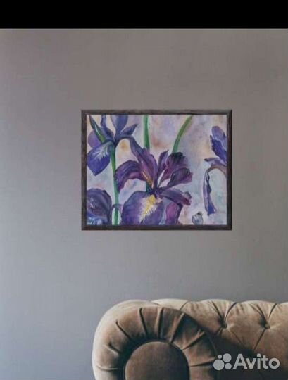 Картина акварелью А3 с цветами. Ирисы. 2022