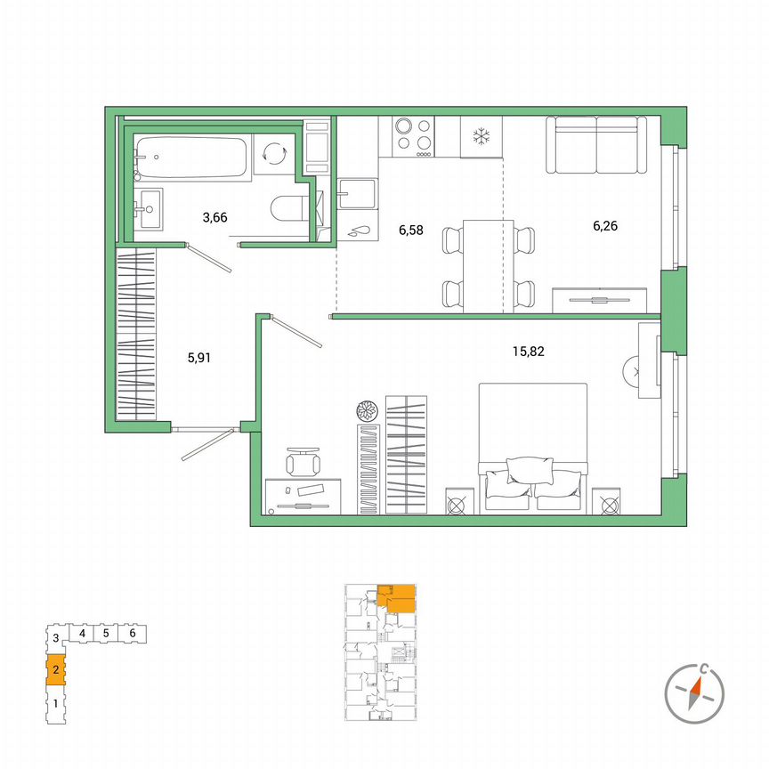 1-к. квартира, 38,2 м², 1/7 эт.