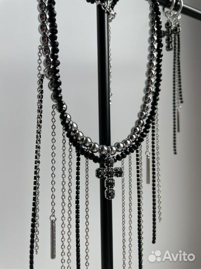 Колье чокер серьги гранж цепи крест тренд 2024