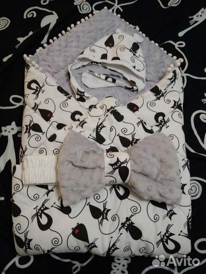 Конверт-одеяло + шапочка + бант на выписку