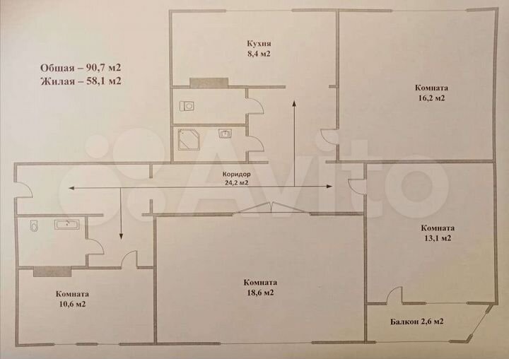 4-к. квартира, 90,7 м², 4/4 эт.